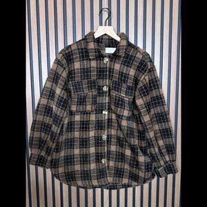 Z Supply Jacket Medium Womens Brown Big-Button Front Pocket Plaid Fleece Felt